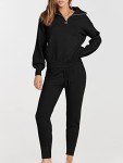 ANRABESS Women's Two Piece Outfits Sweater Sets Long Sleeve Zip Up Knit Pullover Jogger Pants Tracksuit 2024 Fall Lounge Sets, Black, Large