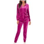 YMADREIG Womens Velvet Two Piece Sets Casual Velour Tracksuit Set Full Zip Hoodies Sweatshirt and Jogger Pants Lounge Outfits, A04-hot Pink, X-Large