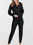 ANRABESS Women's Two Piece Outfits Sweater Sets Long Sleeve Zip Up Knit Pullover Jogger Pants Tracksuit 2024 Fall Lounge Sets, Black, Large