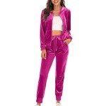 YMADREIG Womens Velvet Two Piece Sets Casual Velour Tracksuit Set Full Zip Hoodies Sweatshirt and Jogger Pants Lounge Outfits, A04-hot Pink, X-Large