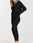 ANRABESS Women's Two Piece Outfits Sweater Sets Long Sleeve Zip Up Knit Pullover Jogger Pants Tracksuit 2024 Fall Lounge Sets, Black, Large