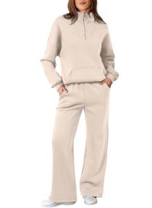 Aleumdr Two Piece Sets for Women Sweatsuit Tracksuits Zip Up Sweatshirt Fleeced Wide Leg Sweatpants 2024 Fall Athleisure Sweat Matching Sets Women Clothing Cotton Lounge Sets Grey Medium
