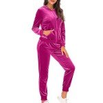 YMADREIG Womens Velvet Two Piece Sets Casual Velour Tracksuit Set Full Zip Hoodies Sweatshirt and Jogger Pants Lounge Outfits, A04-hot Pink, X-Large