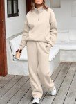 Aleumdr Two Piece Sets for Women Sweatsuit Tracksuits Zip Up Sweatshirt Fleeced Wide Leg Sweatpants 2024 Fall Athleisure Sweat Matching Sets Women Clothing Cotton Lounge Sets Grey Medium