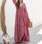R.Vivimos Long Sleeve Flowy Maxi Dress - Dark Pink