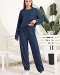 EYZH Women 2 Piece Outfits Long Sleeve Pullover Sweatshirts Drawstring Pant Jogger Set Casual Sweatsuits Tracksuit Pockets, Navy Blue, X-Large