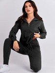 ANRABESS Women's Two Piece Outfits Sweater Sets Long Sleeve Zip Up Knit Pullover Jogger Pants Tracksuit 2024 Fall Lounge Sets, Black, Large
