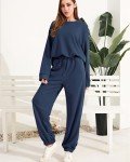 EYZH Women 2 Piece Outfits Long Sleeve Pullover Sweatshirts Drawstring Pant Jogger Set Casual Sweatsuits Tracksuit Pockets, Navy Blue, X-Large