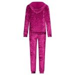 YMADREIG Womens Velvet Two Piece Sets Casual Velour Tracksuit Set Full Zip Hoodies Sweatshirt and Jogger Pants Lounge Outfits, A04-hot Pink, X-Large
