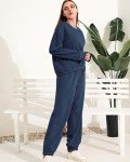 EYZH Women 2 Piece Outfits Long Sleeve Pullover Sweatshirts Drawstring Pant Jogger Set Casual Sweatsuits Tracksuit Pockets, Navy Blue, X-Large