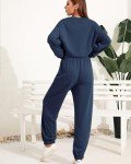 EYZH Women 2 Piece Outfits Long Sleeve Pullover Sweatshirts Drawstring Pant Jogger Set Casual Sweatsuits Tracksuit Pockets, Navy Blue, X-Large