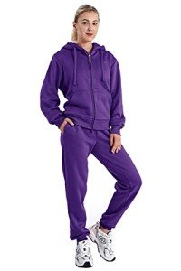 Gary Com 2 PCS Outfits Women's Fleece Sherpa Lined Sweatsuits Long Sleeve Hoodie and Sweat Pants Winter Warm Tracksuit Set, Purple, Medium