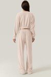QINSEN Women 2 Piece Outfits Sweatsuit Set Twist Front Cropped Sweatshirt Wide Leg Sweatpant Lounge Set Tracksuit, Beige, Small