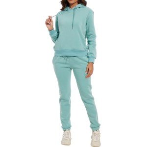 Eylhot Women's 2 Piece Sweatsuits Long Sleeve Drawstring Tracksuits Pullover Hoodies and Sweatpants Lounge Set, Green, Large