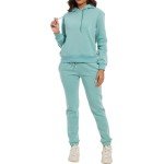 Eylhot Women's 2 Piece Sweatsuits Long Sleeve Drawstring Tracksuits Pullover Hoodies and Sweatpants Lounge Set, Green, Large