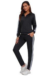 MSKBJT Women's 2 Piece Tracksuit Long Sleeve Track Suits Full Zip Lounge Set Sweatsuits Outfits, Black, Medium