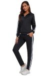 MSKBJT Women's 2 Piece Tracksuit Long Sleeve Track Suits Full Zip Lounge Set Sweatsuits Outfits, Black, Medium