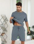 EISHOPEER Ribbed Knit 2 Piece Lounge Sets Short Matching Outfits Loungewear Pajamas Sleepwear Sweatsuit Tracksuit Blue Grey Medium