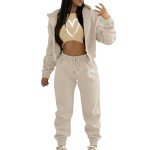 3 Piece Lounge Sets for Women Winter Tracksuit Sweatsuit Fashion Crop Tops Zipper Hooded Sweatshirt and Sweatpants Set Ladies Pant Suits