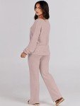 ANRABESS Women 2 Piece Outfits Sweater Lounge Sets Long Sleeve Cable Knit Pullover and Wide Leg Pants Tracksuit Matching Set, Camel, Medium