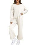 SHEWIN Two 2 Piece Outfits Sweat Suit Lounge Sets for Women Casual Long Sleeve Crewneck Pullover Sweatshirt Matching Loungewear Pants Loose Pajama Tracksuit Fall Outfit White XL