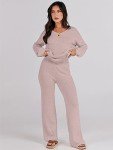 ANRABESS Women 2 Piece Outfits Sweater Lounge Sets Long Sleeve Cable Knit Pullover and Wide Leg Pants Tracksuit Matching Set, Camel, Medium