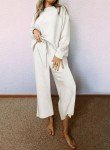 SHEWIN Two 2 Piece Outfits Sweat Suit Lounge Sets for Women Casual Long Sleeve Crewneck Pullover Sweatshirt Matching Loungewear Pants Loose Pajama Tracksuit Fall Outfit White XL