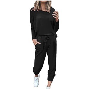 My Recent Orders Lounge Sets for Women Fall Soft Two Piece Tracksuit Casual Athletic Clothe Outfit Long Sleeve Sweatshirt & Jogger Sales Today Clearance