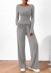 PRETTYGARDEN Women's 2 Piece Lounge Sets Asymmetrical Long Sleeve T Shirt Wide Leg Pants Casual Outfits Tracksuit (Grey,Medium)