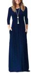 Navy Blue 3/4 Sleeve Maxi Dress with Pockets