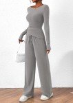 PRETTYGARDEN Women's 2 Piece Lounge Sets Asymmetrical Long Sleeve T Shirt Wide Leg Pants Casual Outfits Tracksuit (Grey,Medium)
