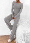 PRETTYGARDEN Women's 2 Piece Lounge Sets Asymmetrical Long Sleeve T Shirt Wide Leg Pants Casual Outfits Tracksuit (Grey,Medium)