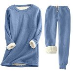 O-814 Royal Blue Womens Outfit Tracksuits Top Tees Pants Outfit Pajamas Pjs Sweatshirt Tracksuits for Women Fleece Lined Sherpa Match Brunch Warm Fuzzy 2 Piece Outfit Tracksuits S
