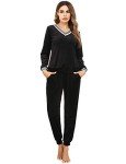 Irevial Track Suits for Women, Ladies V Neck Long Sleeve Crushed Velvet Tops Casual Sweatsuit Sets Jogging Pant with Pockets Elastic 2 Piece Outfits Black XXL