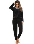 Irevial Track Suits for Women, Ladies V Neck Long Sleeve Crushed Velvet Tops Casual Sweatsuit Sets Jogging Pant with Pockets Elastic 2 Piece Outfits Black XXL