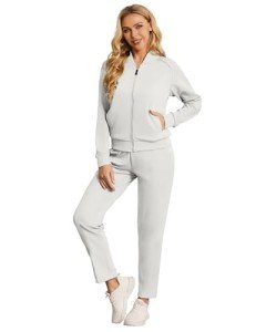 BASICDOT Women's Two Piece Tracksuit Long Sleeve Zip Up Sweatshirt Long Pants Outfits Jogger Sweatsuit Sets, Dusty Pink, Large