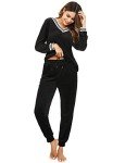 Irevial Track Suits for Women, Ladies V Neck Long Sleeve Crushed Velvet Tops Casual Sweatsuit Sets Jogging Pant with Pockets Elastic 2 Piece Outfits Black XXL