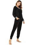 Irevial Track Suits for Women, Ladies V Neck Long Sleeve Crushed Velvet Tops Casual Sweatsuit Sets Jogging Pant with Pockets Elastic 2 Piece Outfits Black XXL
