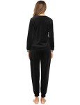 Irevial Track Suits for Women, Ladies V Neck Long Sleeve Crushed Velvet Tops Casual Sweatsuit Sets Jogging Pant with Pockets Elastic 2 Piece Outfits Black XXL