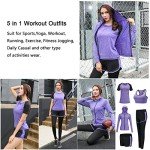 XPINYT 5pcs Workout Outfits for Women Athletic Sets Sport Suits Yoga Gym Fitness Exercise Clothes Jogging Tracksuits(Purple,M)