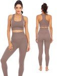 Workout Sets for Women 2 Piece High Waisted Seamless Leggings with Padded Stretchy Sports Bra Sets Yoga Outfit Jogging Gym Clothes(NA007L- Coffee)