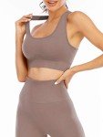 Workout Sets for Women 2 Piece High Waisted Seamless Leggings with Padded Stretchy Sports Bra Sets Yoga Outfit Jogging Gym Clothes(NA007L- Coffee)