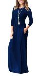 Navy Blue 3/4 Sleeve Maxi Dress with Pockets