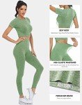 PINKSAVIOR Workout Sets for Women Two Piece Outfits Seamless High Waist Leggings Yoga Crop Tops Athletic Sports Gym Sets(P005M-Avocado）