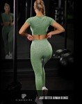 PINKSAVIOR Workout Sets for Women Two Piece Outfits Seamless High Waist Leggings Yoga Crop Tops Athletic Sports Gym Sets(P005M-Avocado）