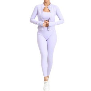 Workout Gym set for Women, align style, Fitness Sports Running Clothes Yoga Sportswear, 3 piece set. (Medium, Light Purple)