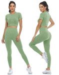 PINKSAVIOR Workout Sets for Women Two Piece Outfits Seamless High Waist Leggings Yoga Crop Tops Athletic Sports Gym Sets(P005M-Avocado）