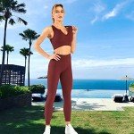 JN JANPRINT Seamless Yoga Workout Set 2 Piece for Women Ribbed Exercise Outfits Sports Bra High Waist Leggings Gym Clothes (Coffee, M)