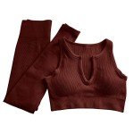 JN JANPRINT Seamless Yoga Workout Set 2 Piece for Women Ribbed Exercise Outfits Sports Bra High Waist Leggings Gym Clothes (Coffee, M)