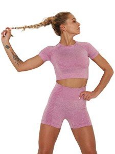 Famulily Women Active Wear Sets 2 Pieces Workout Gym Outfits Crop Top Sports Shorts Matching Athletic Tracksuits High Waist Yoga Clothes Burgund L